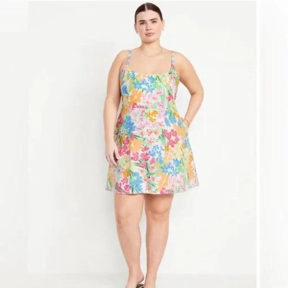 Nwt Old Navy Fit & Flare Linen-Blend Mini Dress - Picture 1 of 3